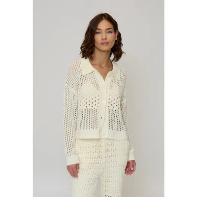 Central Park West Evie Open Stitch Polo In Neutral