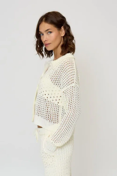 Central Park West Evie Open Stitch Polo In Neutral