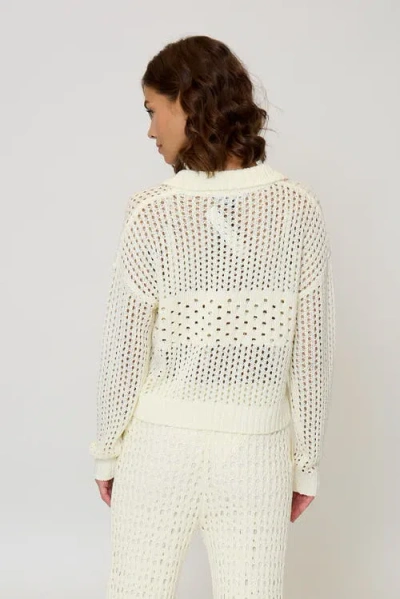 Central Park West Evie Open Stitch Polo In Neutral