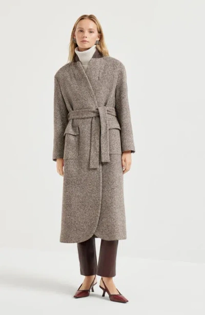Brunello Cucinelli Coat With Monili In Brown
