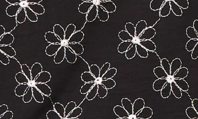 Cece Floral Embroidered Ruffle Cuff Top In Black