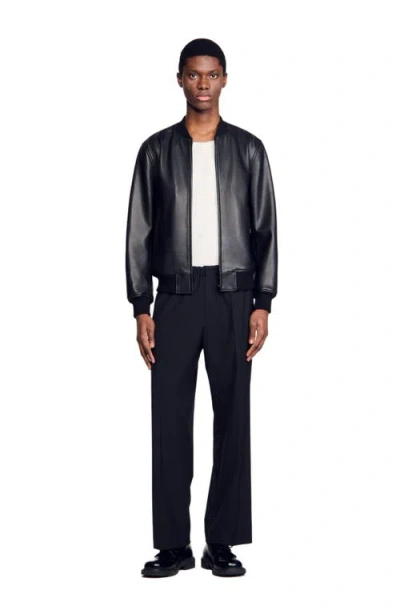 Sandro Leather Jacket In Black