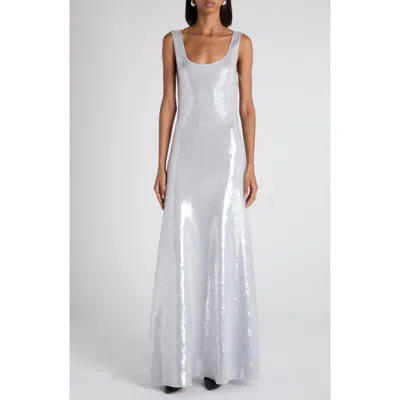 Bottega Veneta Scoop Neck Sleeveless Sequin Gown In Silver