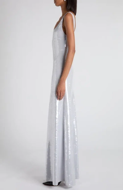 Bottega Veneta Scoop Neck Sleeveless Sequin Gown In Silver