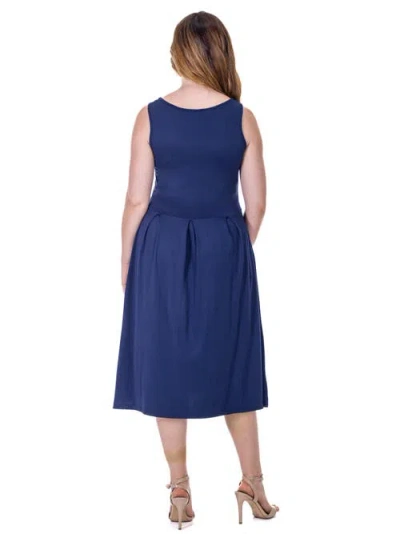 24seven Comfort Apparel Maternity Fit And Flare Sleeveless Midi Dress With Pockets In Blue