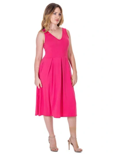 24seven Comfort Apparel V-neck Sleeveless Maxi Dress With Belt In Pink