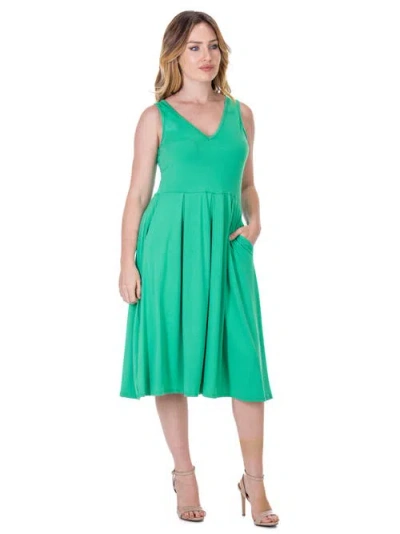 24seven Comfort Apparel V-neck Sleeveless Maxi Dress With Belt In Green