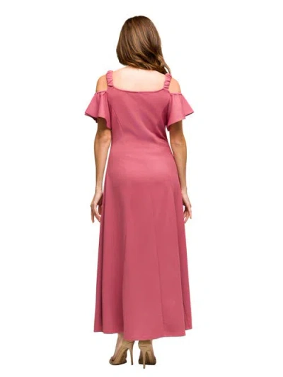 24seven Comfort Apparel Maternity Cold Sholder Ruffle Sleeve A-line Maxi Dress In Pink