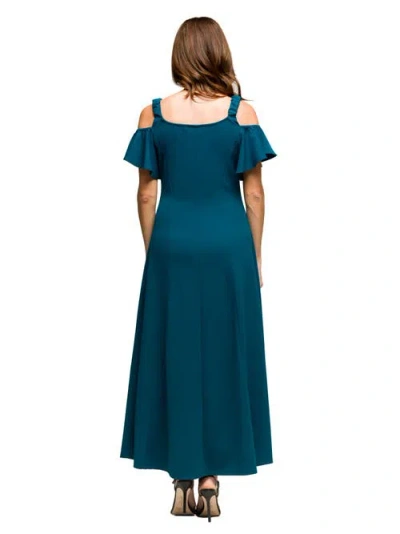 24seven Comfort Apparel Maternity Cold Sholder Ruffle Sleeve A-line Maxi Dress In Green
