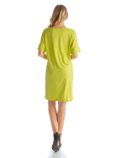24seven Comfort Apparel Solid Color Loose Fit V-neck T Shirt Style Knee Length Dress In Yellow