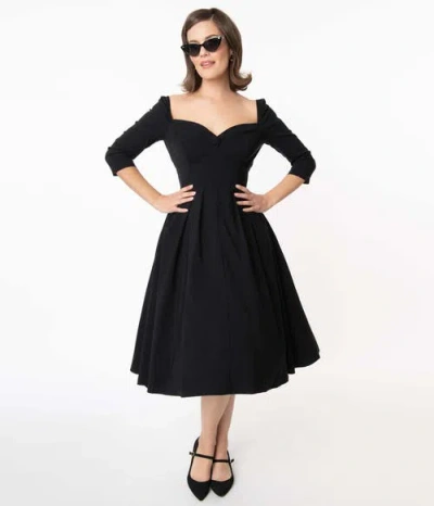 Unique Vintage Sweetheart Neckline Lamar Swing Dress In Black