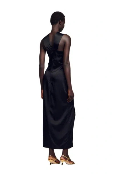 Sandro Slit Satin-effect Maxi Dress In Black