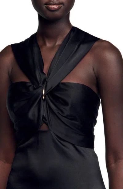 Sandro Slit Satin-effect Maxi Dress In Black