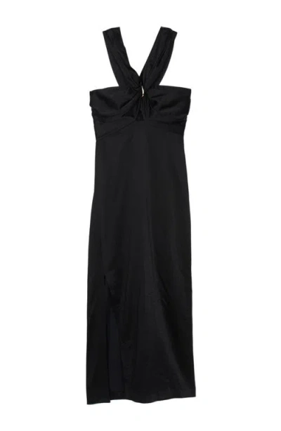 Sandro Slit Satin-effect Maxi Dress In Black