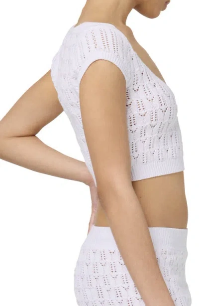 Florence By Mills Pointelle Cotton Blend Crop Sweater In White