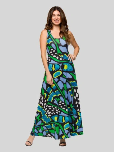 24seven Comfort Apparel Maternity Blue Butterfly Print Scoop Neck A-line Sleeveless Maxi Dress In Multi