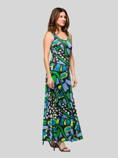 24seven Comfort Apparel Maternity Blue Butterfly Print Scoop Neck A-line Sleeveless Maxi Dress In Multi
