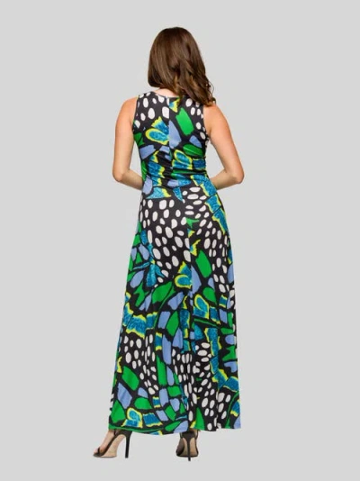 24seven Comfort Apparel Maternity Blue Butterfly Print Scoop Neck A-line Sleeveless Maxi Dress In Multi
