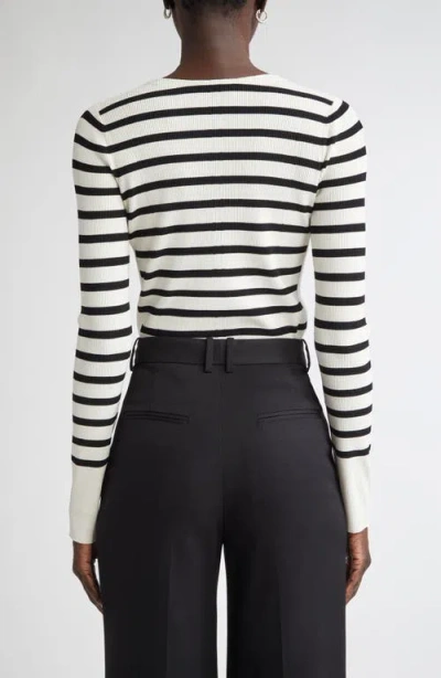 St John St. John Collection Breton Stripe Sweater In White