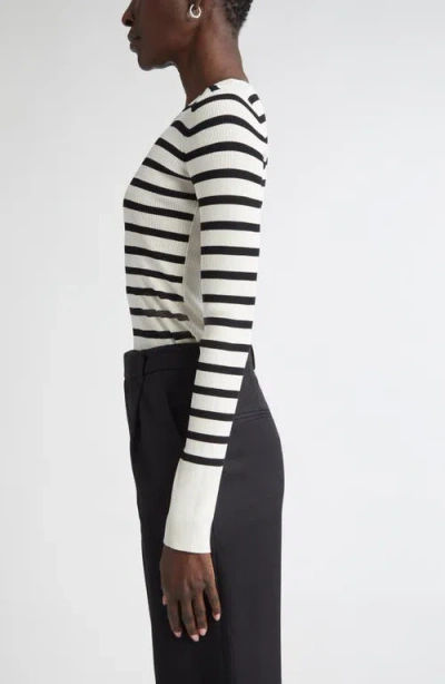 St John St. John Collection Breton Stripe Sweater In White