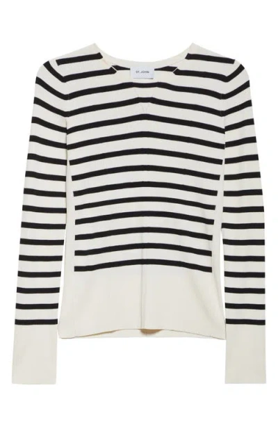 St John St. John Collection Breton Stripe Sweater In White