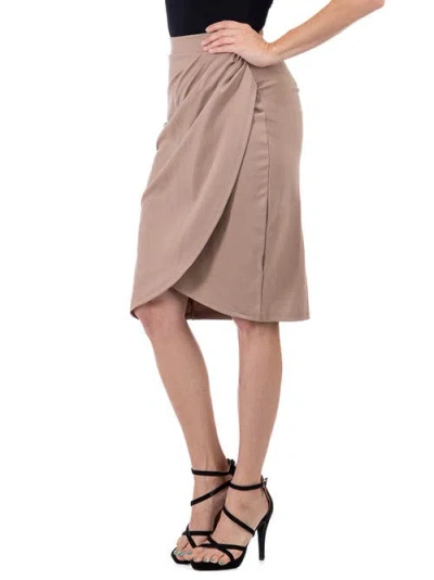24seven Comfort Apparel Elastic Waist Knee Length Tulip Pencil Skirt In Neutral
