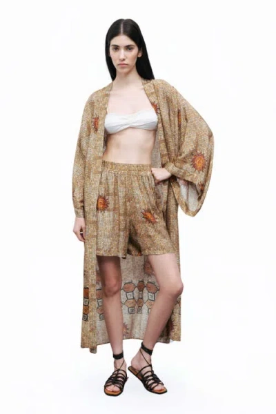 Nocturne Mosaic Patterned Kimono In Brown