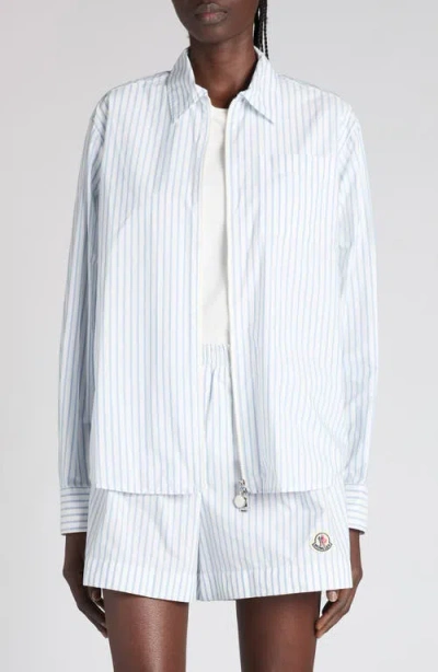 Moncler Striped Nylon Hooded Zip-up Shirt Jacket In White
