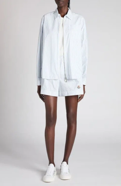 Moncler Striped Nylon Hooded Zip-up Shirt Jacket In White