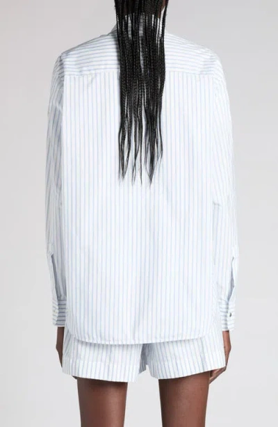 Moncler Striped Nylon Hooded Zip-up Shirt Jacket In White