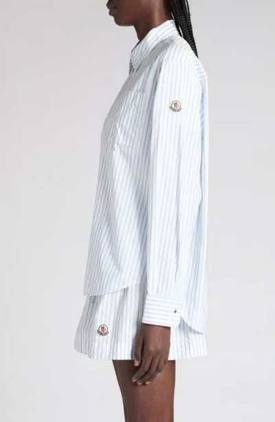 Moncler Striped Nylon Hooded Zip-up Shirt Jacket In White