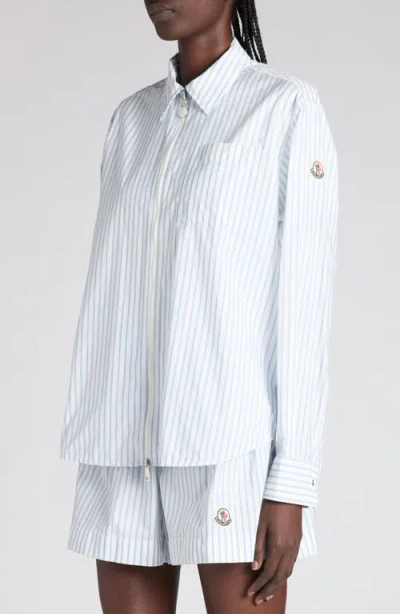 Moncler Striped Nylon Hooded Zip-up Shirt Jacket In White