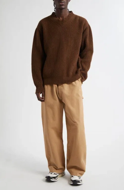 Mm6 Maison Margiela Elastic Waist Carpenter Pants In Brown