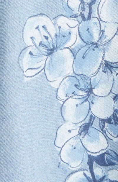Oscar De La Renta Cherry Blossom Printed Denim Sleeveless Midi Dress