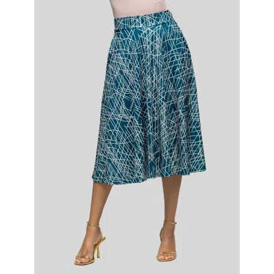 24seven Comfort Apparel Geometric Print Elastic Waist Pocket Midi Skirt In Blue
