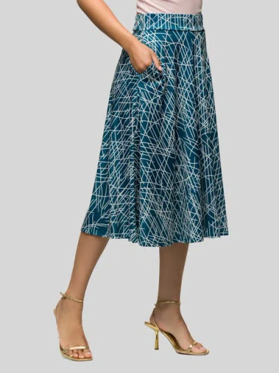 24seven Comfort Apparel Geometric Print Elastic Waist Pocket Midi Skirt In Blue