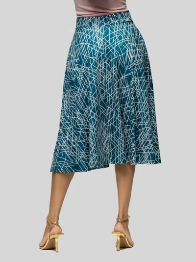 24seven Comfort Apparel Geometric Print Elastic Waist Pocket Midi Skirt In Blue