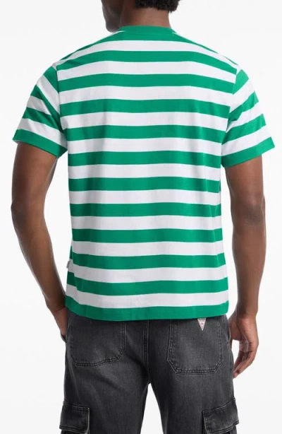 Guess Originals Yarn Dye Stripe Organic Cotton T-shirt In Green