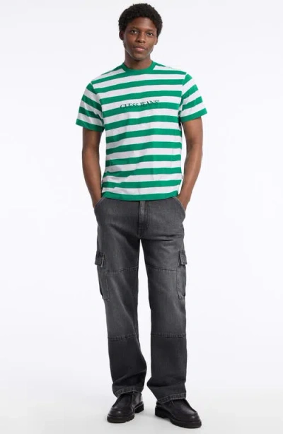 Guess Originals Yarn Dye Stripe Organic Cotton T-shirt In Green