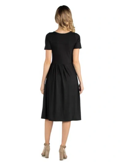 24seven Comfort Apparel Maternity Midi Dress With Short Sleeve And Pocket Detail In Black