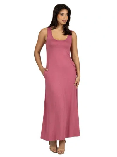 24seven Comfort Apparel Scoop Neck Sleeveless Maxi Dress With Pockets In Pink