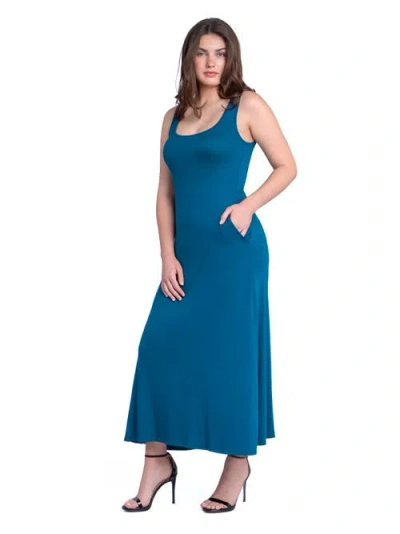 24seven Comfort Apparel Scoop Neck Sleeveless Maternity Maxi Dress With Pockets In Blue