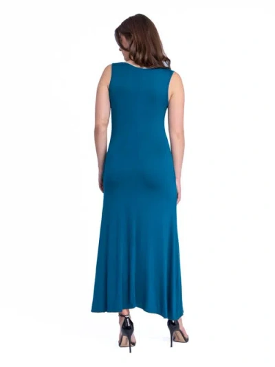 24seven Comfort Apparel Scoop Neck Sleeveless Maternity Maxi Dress With Pockets In Blue