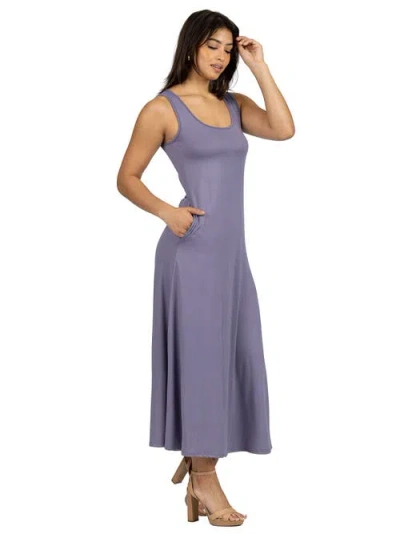 24seven Comfort Apparel Scoop Neck Sleeveless Maxi Dress With Pockets In Purple