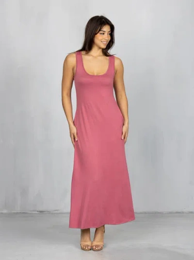 24seven Comfort Apparel Scoop Neck Sleeveless Maxi Dress With Pockets In Pink