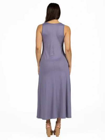 24seven Comfort Apparel Scoop Neck Sleeveless Maxi Dress With Pockets In Purple