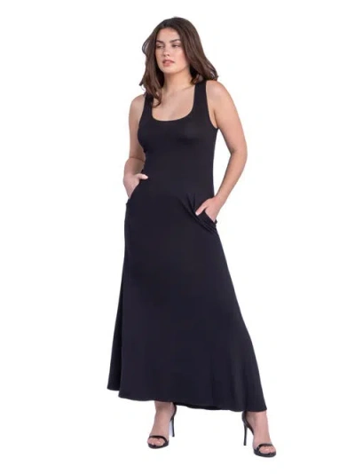 24seven Comfort Apparel Scoop Neck Sleeveless Maxi Dress With Pockets In Black