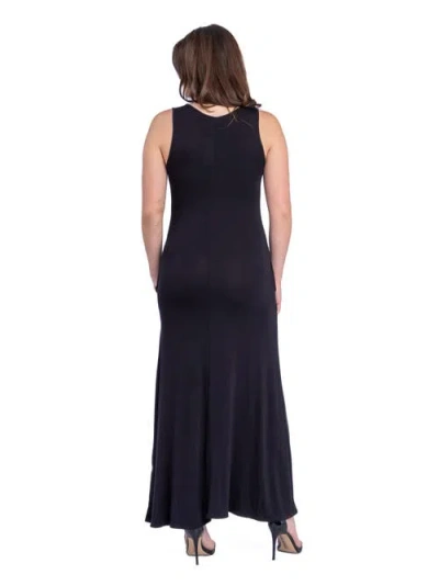 24seven Comfort Apparel Scoop Neck Sleeveless Maxi Dress With Pockets In Black