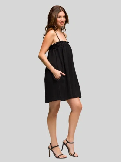 24seven Comfort Apparel Women's Square Neck Spaghetti Strap Smocked Pocket Mini Dress In Black