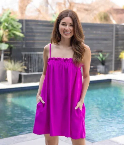 24seven Comfort Apparel Women's Square Neck Spaghetti Strap Smocked Pocket Mini Dress In Black